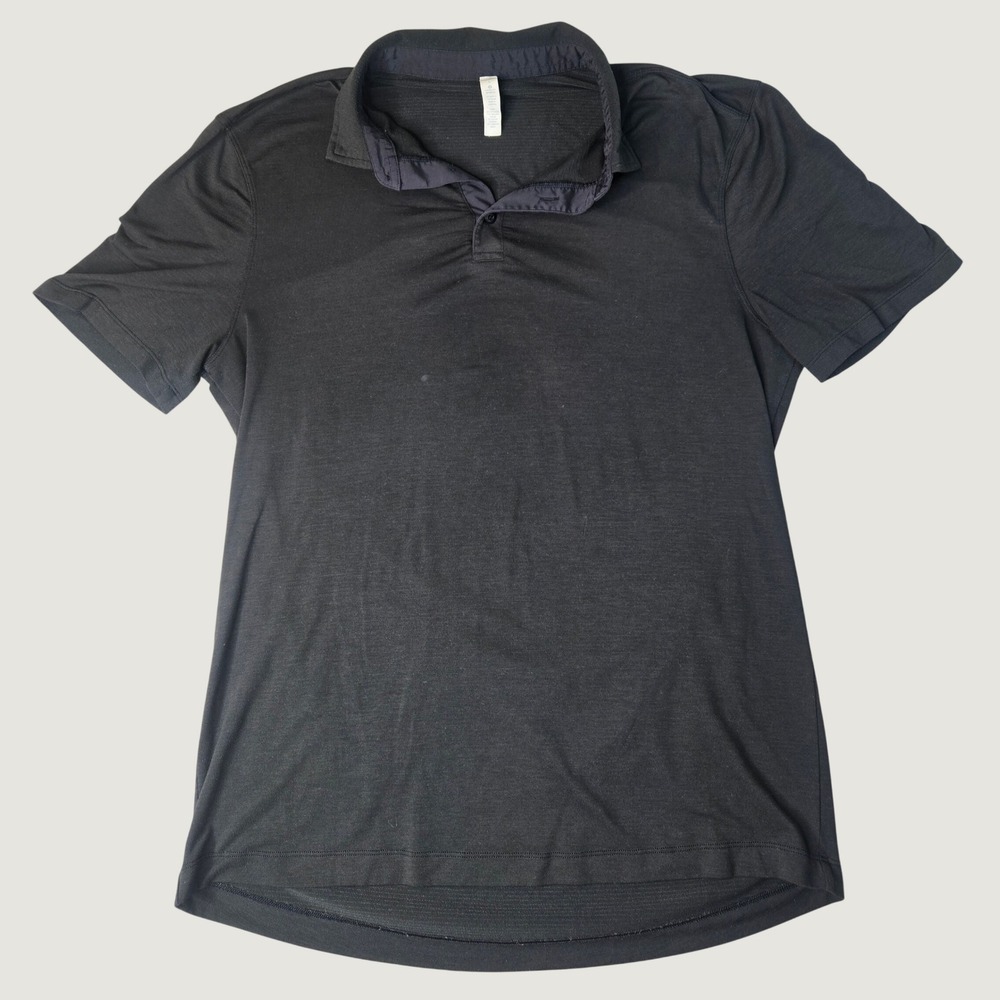 Lululemon Metal Vent Tech Polo Mens Large Black Short Sleeve Golf Shirt L